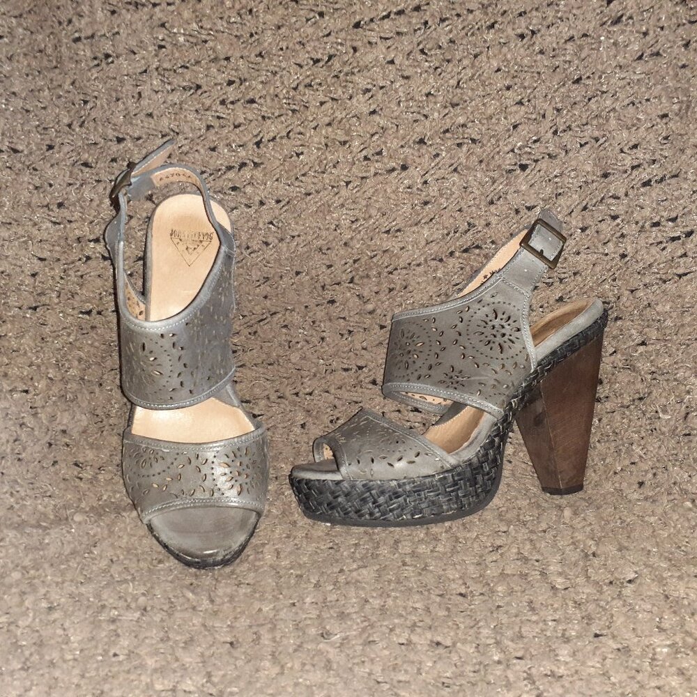 JOHN FLUEVOG-Truth & Integrity-Grey Leather Cut Out-Slingback-Sz 8-Excellent